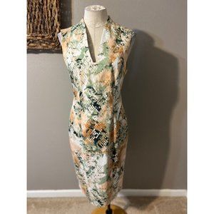 Rachel Roy Dress Peach Green 12 Career Church Stretch Cotton